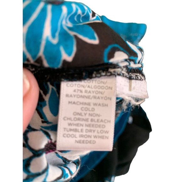 Ann Taylor Loft Petite Medium Pullover Long Sleeve Navy Blue Floral Blouse Sheer - Picture 9 of 10